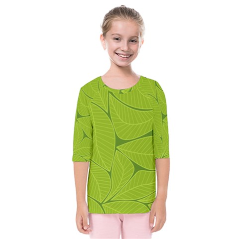 Pattern Leaves Walnut Nature Kids  Quarter Sleeve Raglan Tee by Vaneshart