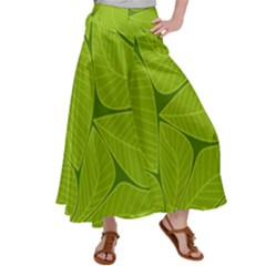 Pattern Leaves Walnut Nature Satin Palazzo Pants by Vaneshart