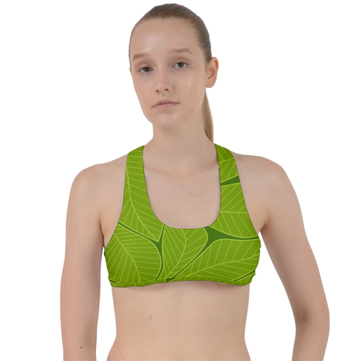 Pattern Leaves Walnut Nature Criss Cross Racerback Sports Bra