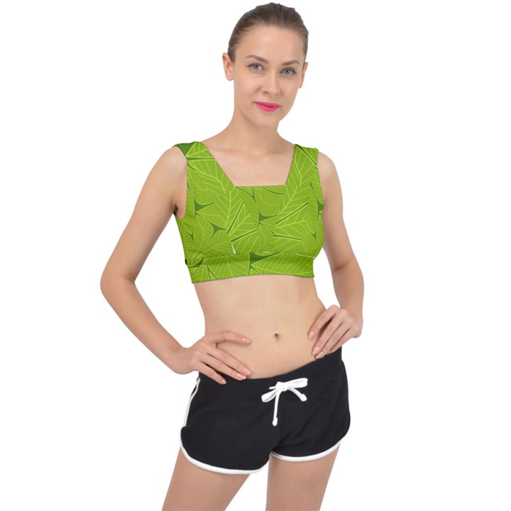 Pattern Leaves Walnut Nature V-Back Sports Bra