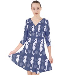 Seahorse Shell Pattern Quarter Sleeve Front Wrap Dress by Vaneshart