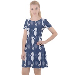 Seahorse Shell Pattern Cap Sleeve Velour Dress  by Vaneshart