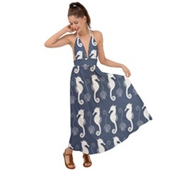 Seahorse Shell Pattern Backless Maxi Beach Dress by Vaneshart