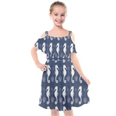 Seahorse Shell Pattern Kids  Cut Out Shoulders Chiffon Dress by Vaneshart