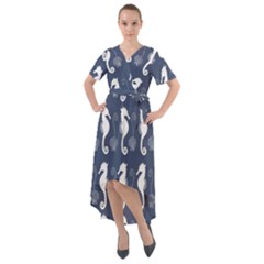 Seahorse Shell Pattern Front Wrap High Low Dress by Vaneshart