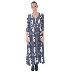 Seahorse Shell Pattern Button Up Maxi Dress by Vaneshart