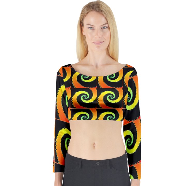 Spiral Seamless Pattern Long Sleeve Crop Top