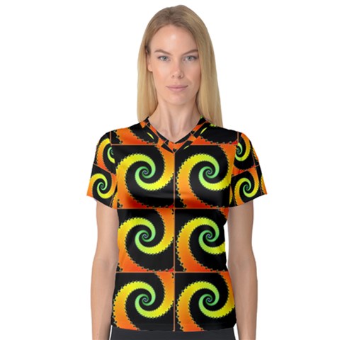 Spiral Seamless Pattern V-neck Sport Mesh Tee by Vaneshart