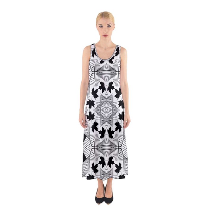 Seamless Pattern With Maple Leaves Sleeveless Maxi Dress