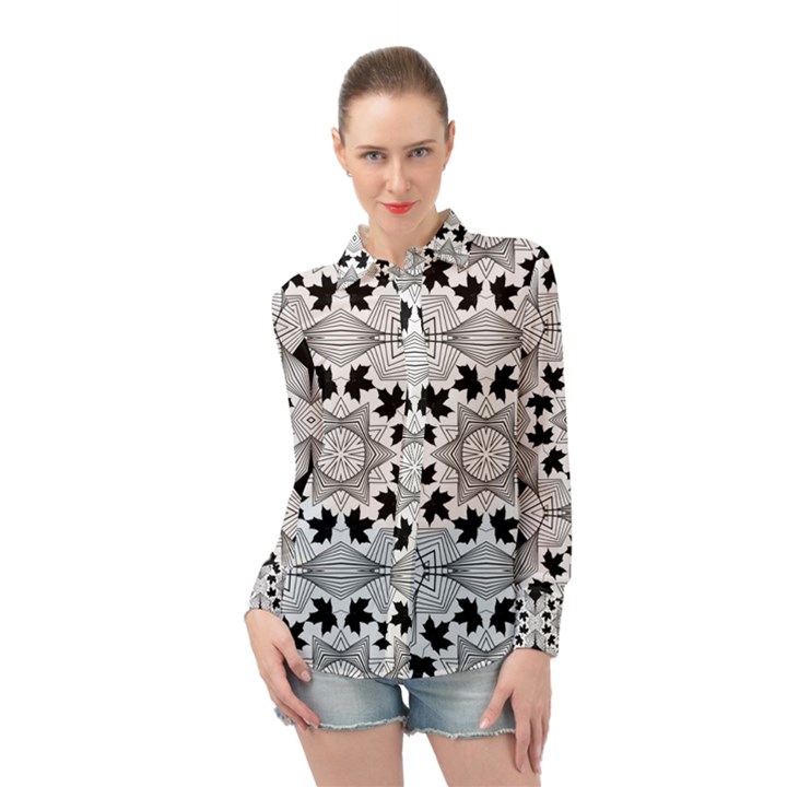 Seamless Pattern With Maple Leaves Long Sleeve Chiffon Shirt