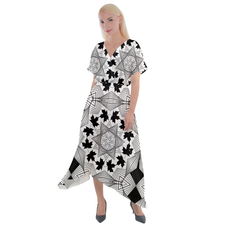 Seamless Pattern With Maple Leaves Cross Front Sharkbite Hem Maxi Dress