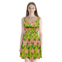 Roses Flowers Pattern Split Back Mini Dress 