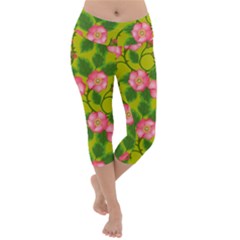 Roses Flowers Pattern Lightweight Velour Capri Yoga Leggings by Vaneshart