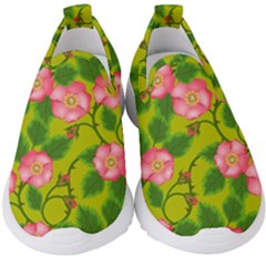 Roses Flowers Pattern Kids  Slip On Sneakers by Vaneshart