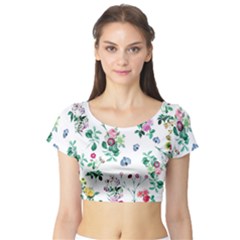 Leaves Green Aop Short Sleeve Crop Top by Vaneshart