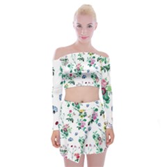 Leaves Green Aop Off Shoulder Top With Mini Skirt Set by Vaneshart