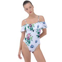 Leaves Green Aop Frill Detail One Piece Swimsuit by Vaneshart