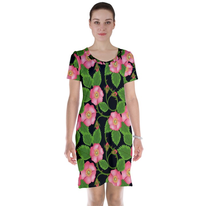 Roses Flowers Bud Short Sleeve Nightdress