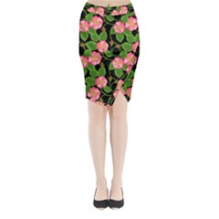 Roses Flowers Bud Midi Wrap Pencil Skirt by Vaneshart