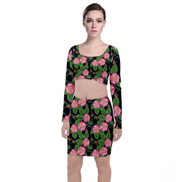 Roses Flowers Bud Top and Skirt Sets