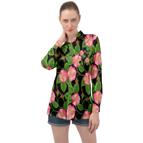 Roses Flowers Bud Long Sleeve Satin Shirt by Vaneshart