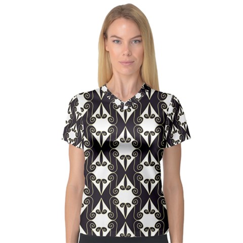 Abstract Seamless Pattern Graphic Black V-neck Sport Mesh Tee by Vaneshart