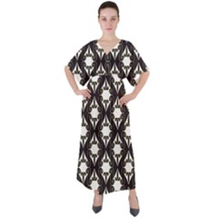 Abstract Seamless Pattern Graphic Black V-neck Boho Style Maxi Dress