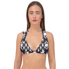 Abstract Seamless Pattern Graphic Black Double Strap Halter Bikini Top by Vaneshart