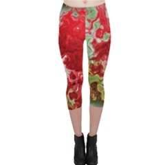 Abstract Stain Red Capri Leggings  by Vaneshart