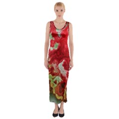 Abstract Stain Red Fitted Maxi Dress by Vaneshart