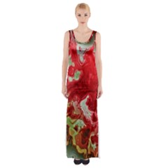 Abstract Stain Red Thigh Split Maxi Dress by Vaneshart