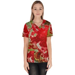 Abstract Stain Red Women s V-neck Scrub Top by Vaneshart