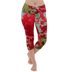 Abstract Stain Red Lightweight Velour Capri Yoga Leggings by Vaneshart