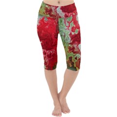 Abstract Stain Red Lightweight Velour Cropped Yoga Leggings by Vaneshart