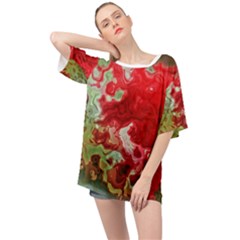 Abstract Stain Red Oversized Chiffon Top by Vaneshart