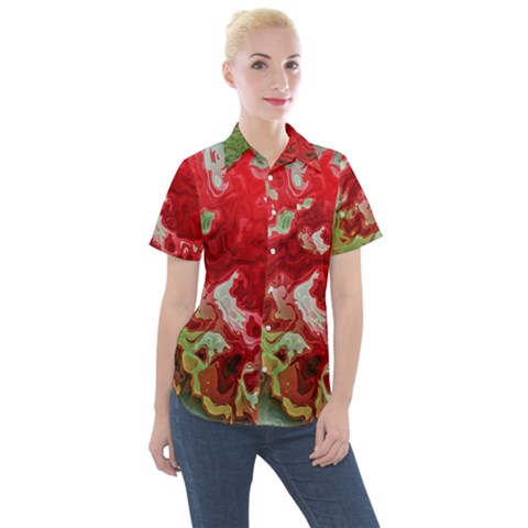 Abstract Stain Red Women s Short Sleeve Pocket Shirt by Vaneshart