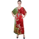 Abstract Stain Red V-Neck Boho Style Maxi Dress View1