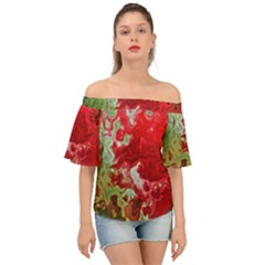 Abstract Stain Red Off Shoulder Short Sleeve Top