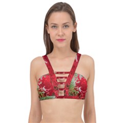 Abstract Stain Red Cage Up Bikini Top