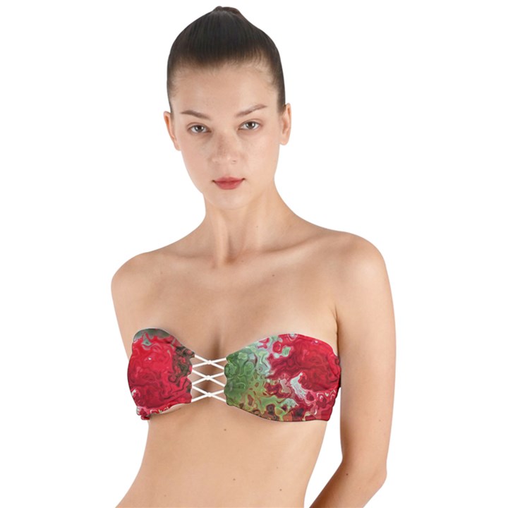 Abstract Stain Red Twist Bandeau Bikini Top