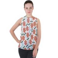 Vector Flower Floral Mock Neck Chiffon Sleeveless Top