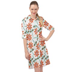 Vector Flower Floral Long Sleeve Mini Shirt Dress