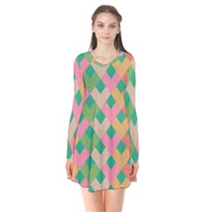 Abstract Seamless Pattern Long Sleeve V-neck Flare Dress by Vaneshart