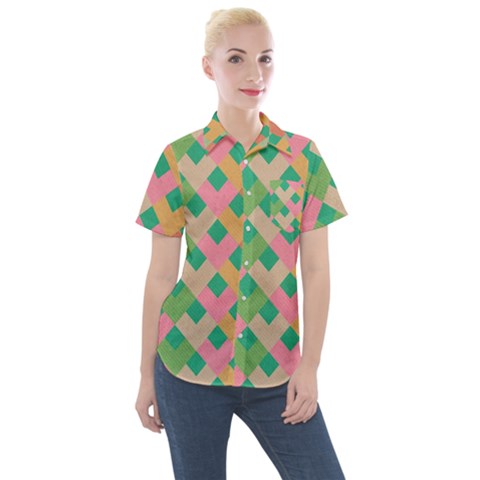 Abstract Seamless Pattern Women s Short Sleeve Pocket Shirt by Vaneshart