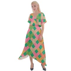 Abstract Seamless Pattern Cross Front Sharkbite Hem Maxi Dress