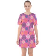 Abstract Seamless Pattern Graphic Pink Sixties Short Sleeve Mini Dress by Vaneshart