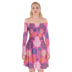 Abstract Seamless Pattern Graphic Pink Off Shoulder Skater Dress by Vaneshart