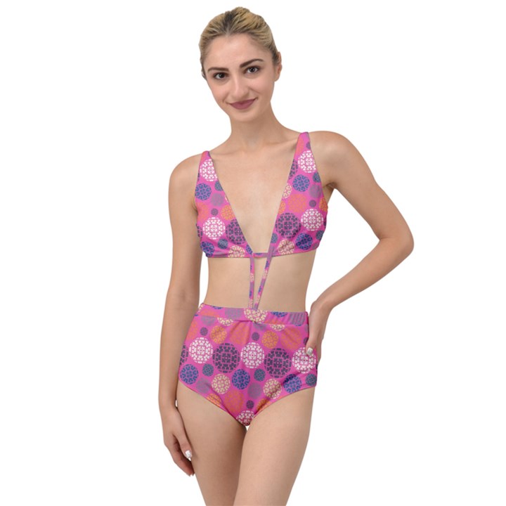 Abstract Seamless Pattern Graphic Pink Tied Up Two Piece Swimsuit