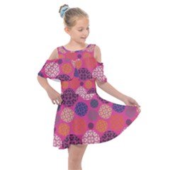 Abstract Seamless Pattern Graphic Pink Kids  Shoulder Cutout Chiffon Dress