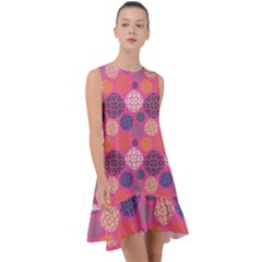 Abstract Seamless Pattern Graphic Pink Frill Swing Dress